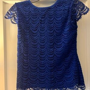 Banana Republic Blue Lace Cap Sleeve Blouse